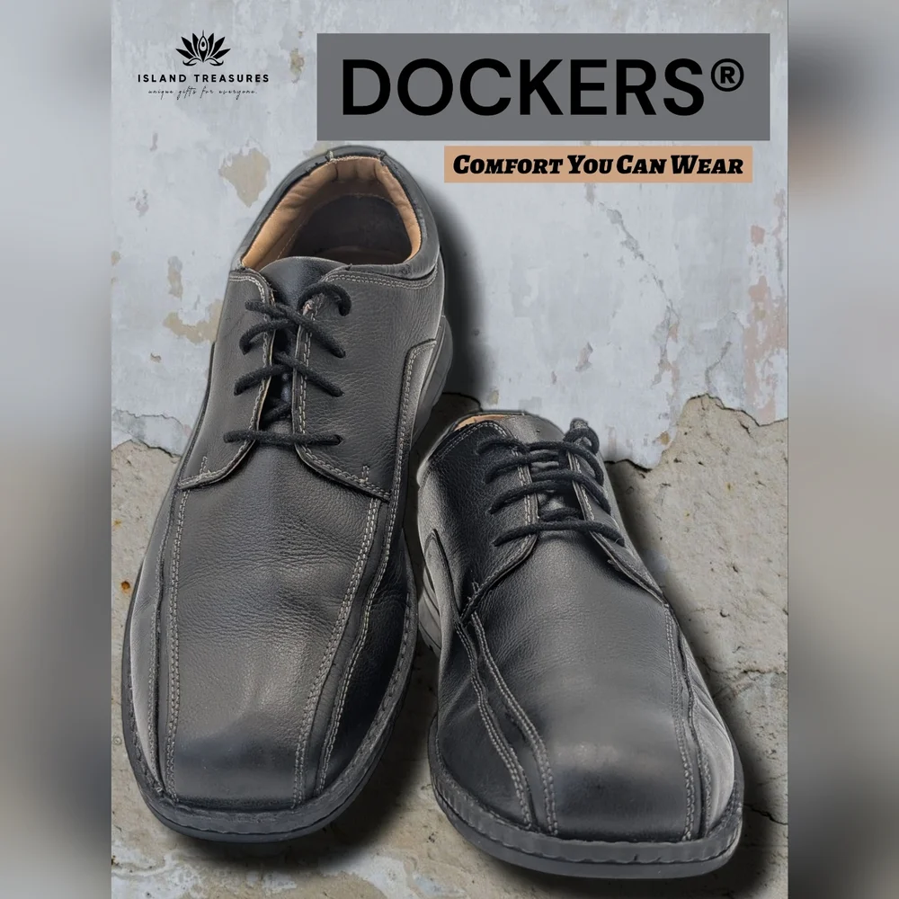 DOCKERS ProStyle Men's 11M Derby Oxford Black Leather Shoes Lace Up